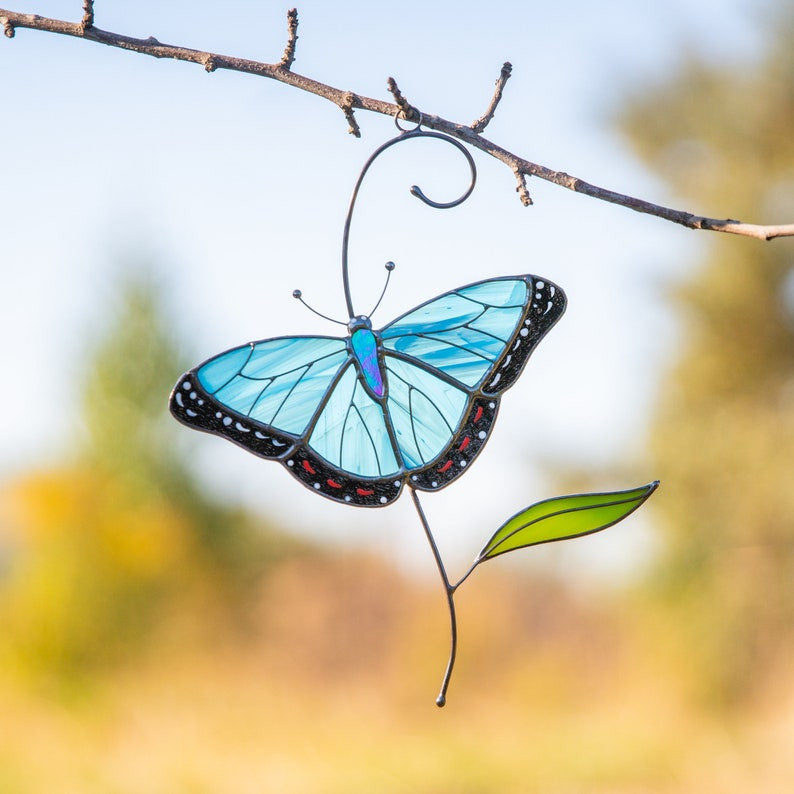 Butterfly Suncatcher Gift for Mom Stained Glass Window Hanging Garden Decor