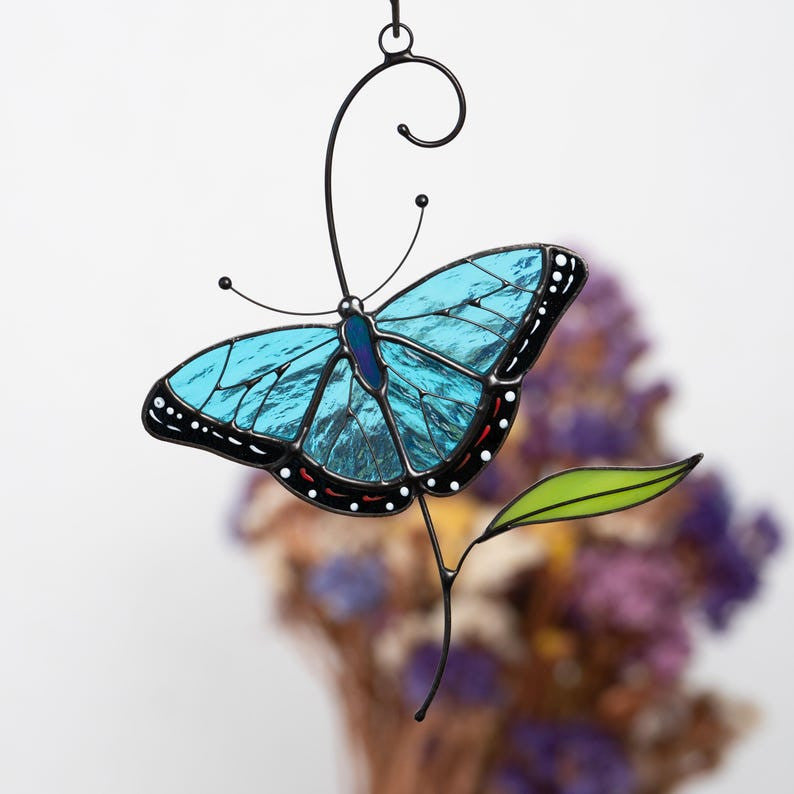 Butterfly Suncatcher Gift for Mom Stained Glass Window Hanging Garden Decor