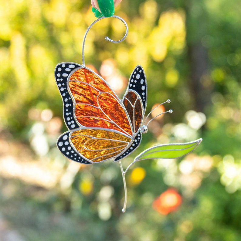 Butterfly Stained Glass Suncatcher Gift for Her Window Hanging Nature Lover Decor