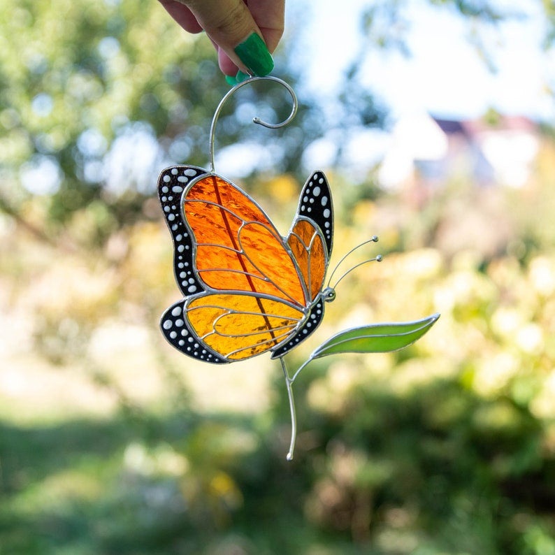 Butterfly Stained Glass Suncatcher Gift for Her Window Hanging Nature Lover Decor