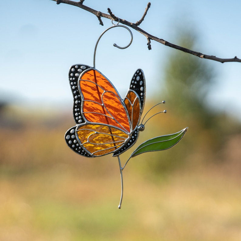Butterfly Stained Glass Suncatcher Gift for Her Window Hanging Nature Lover Decor