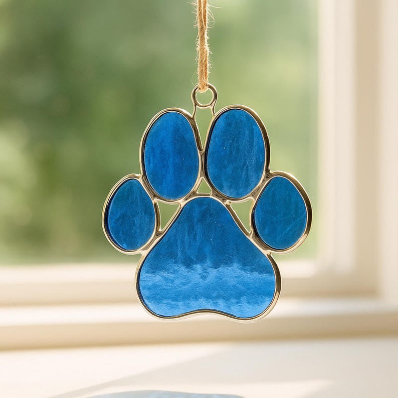 Paw Print Stained Glass Suncatcher, Pet Lover Gift, Rainbow Window Hanging, Handmade Animal Memorial Decor