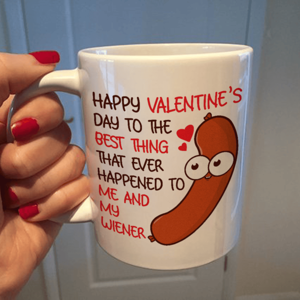 Funny Valentine’s Day Mug Gift for Boyfriend Husband Adult Humor Coffee Cup Cute Sausage Design Romantic Valentine Gift