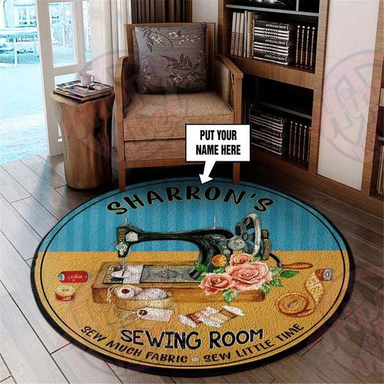 Personalized Sewing Room Rug with Name, Vintage Sewing Machine Floor Mat, Custom Craft Room Decor, Gift for Sewing Lover