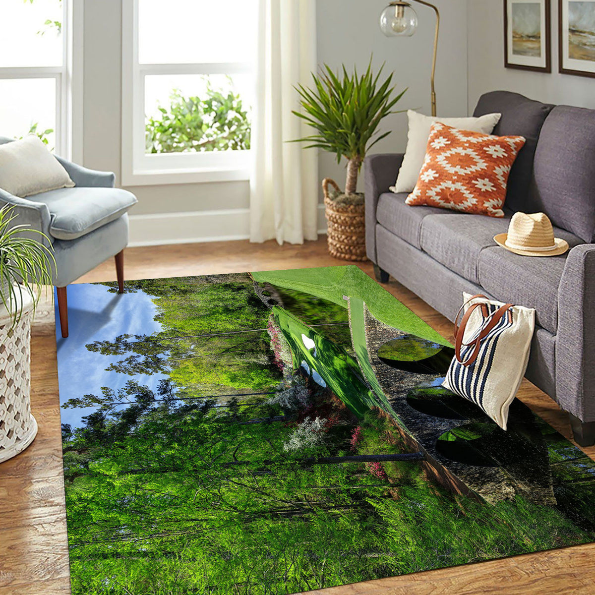 Golf Course Hole Water Green Garden Path Area Rug - Scenic Outdoor Rug for Living Room and Bedroom