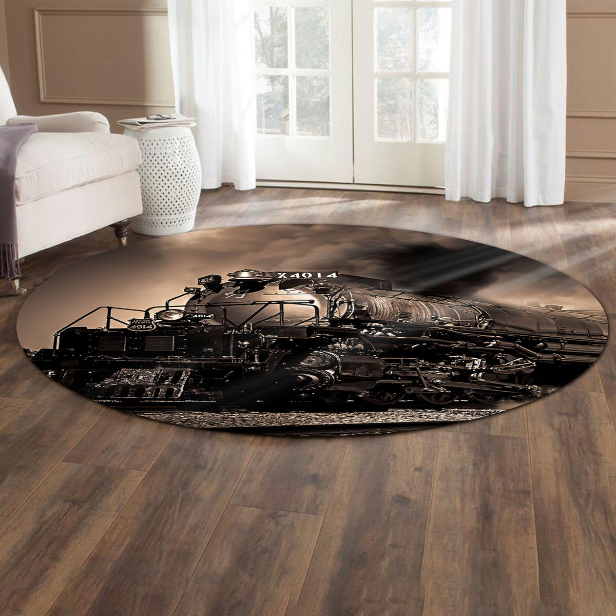 Union Pacific Round Mat Big Boy Up 4014 04520, Vintage Steam Train Round Rug, Home Decor Rug for Living Room Gift For Family