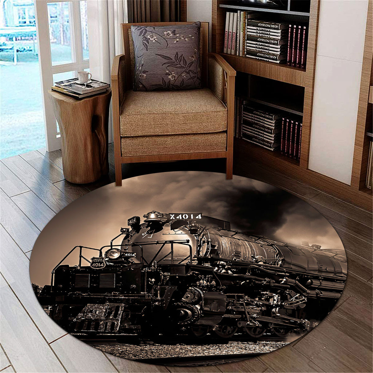 Union Pacific Round Mat Big Boy Up 4014 04520, Vintage Steam Train Round Rug, Home Decor Rug for Living Room Gift For Family