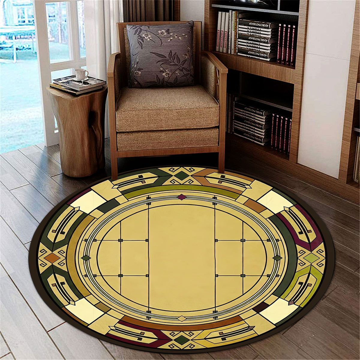 Mid Century Modern Art Deco Round Rug, Geometric Circle Area Rug, Decor for Living Room, Home Decor Gift