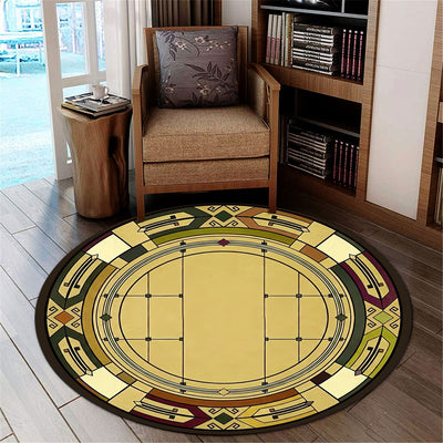 Mid Century Modern Art Deco Round Rug, Geometric Circle Area Rug, Decor for Living Room, Home Decor Gift