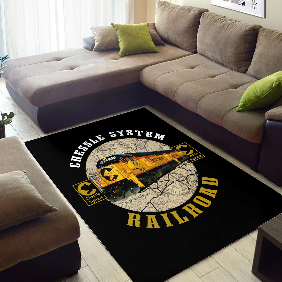 Railroad Train Area Rug, Chessie System Rug, Vintage Railway Home Decor for Living Room, Gift for Train Lovers