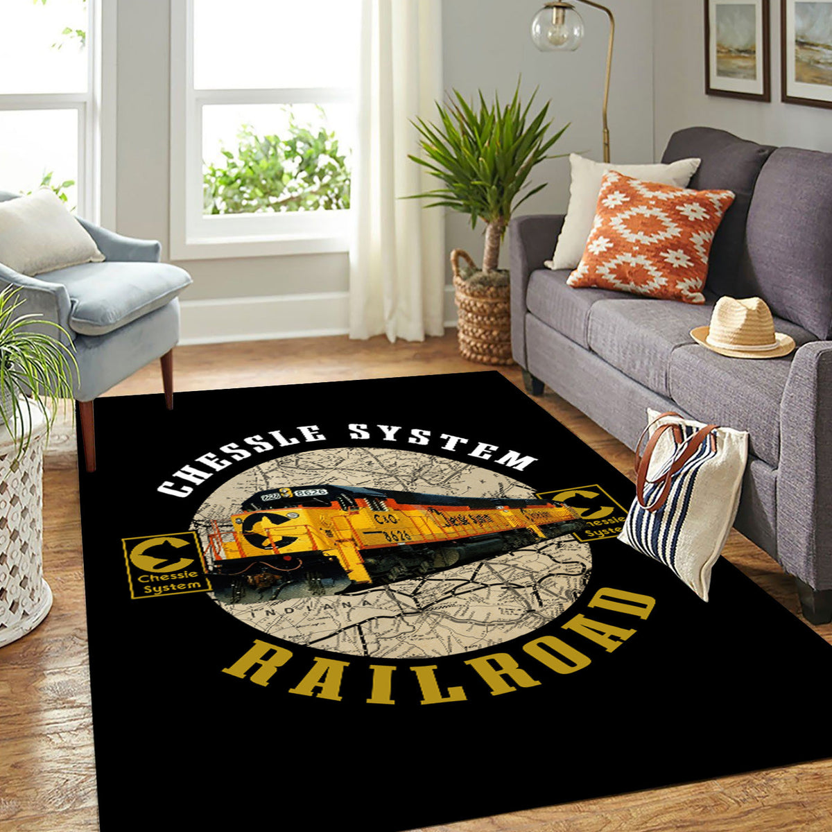 Railroad Train Area Rug, Chessie System Rug, Vintage Railway Home Decor for Living Room, Gift for Train Lovers