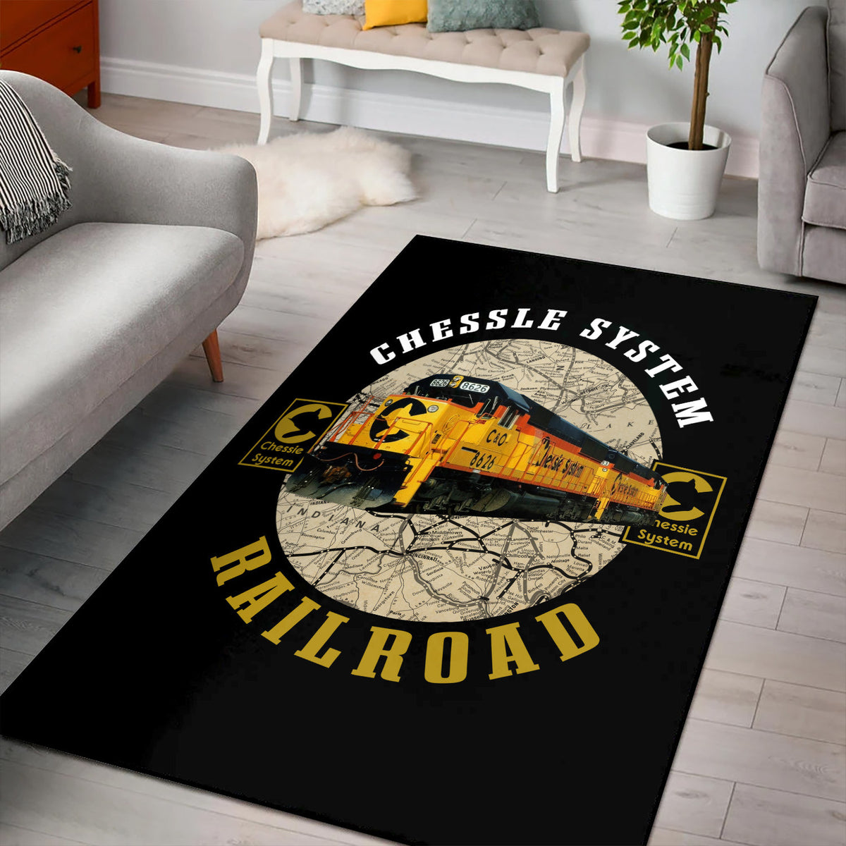 Railroad Train Area Rug, Chessie System Rug, Vintage Railway Home Decor for Living Room, Gift for Train Lovers