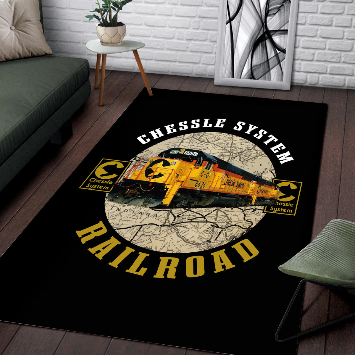 Railroad Train Area Rug, Chessie System Rug, Vintage Railway Home Decor for Living Room, Gift for Train Lovers