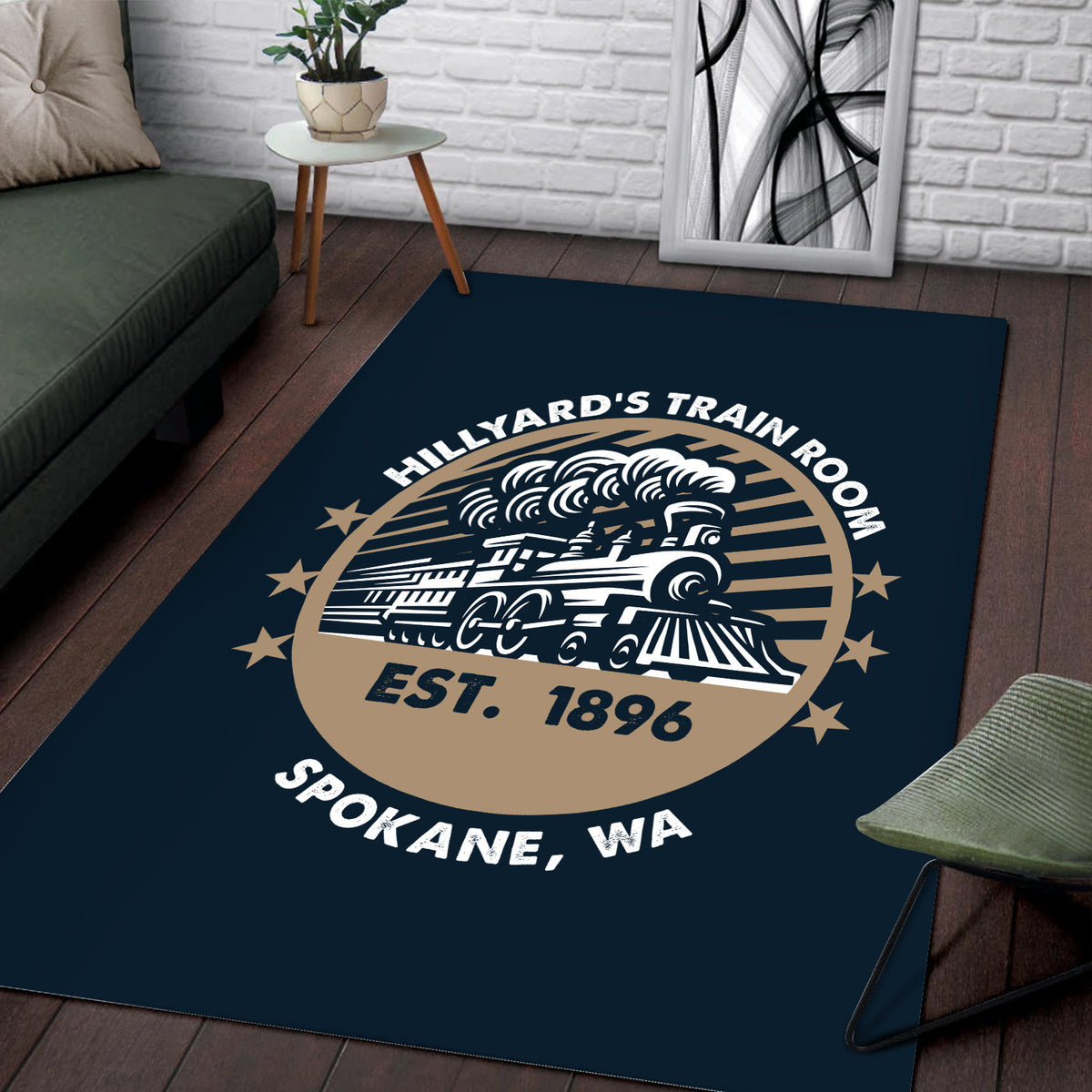 Personalized Train Room Living Room Vintage Steam Locomotive Rug, Decor for Train Room Living Room, Railroad Lover Gift, Home Decor