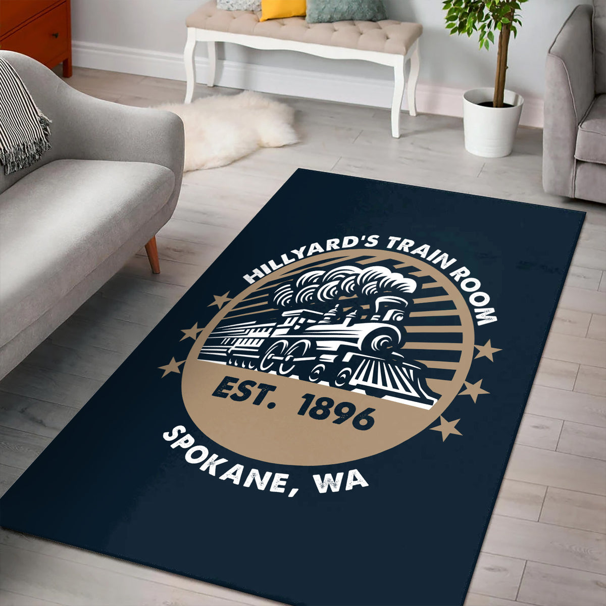 Personalized Train Room Living Room Vintage Steam Locomotive Rug, Decor for Train Room Living Room, Railroad Lover Gift, Home Decor