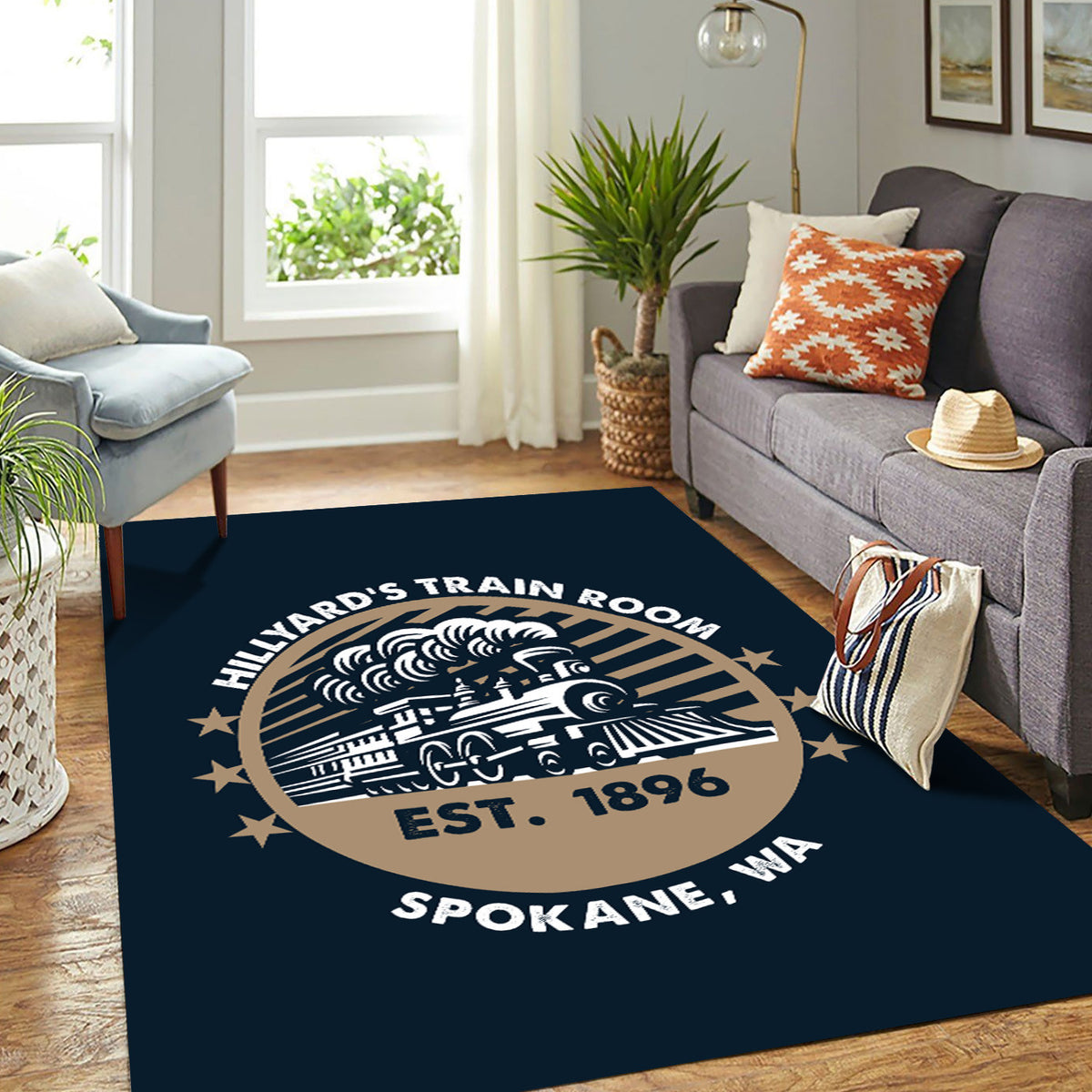 Personalized Train Room Living Room Vintage Steam Locomotive Rug, Decor for Train Room Living Room, Railroad Lover Gift, Home Decor