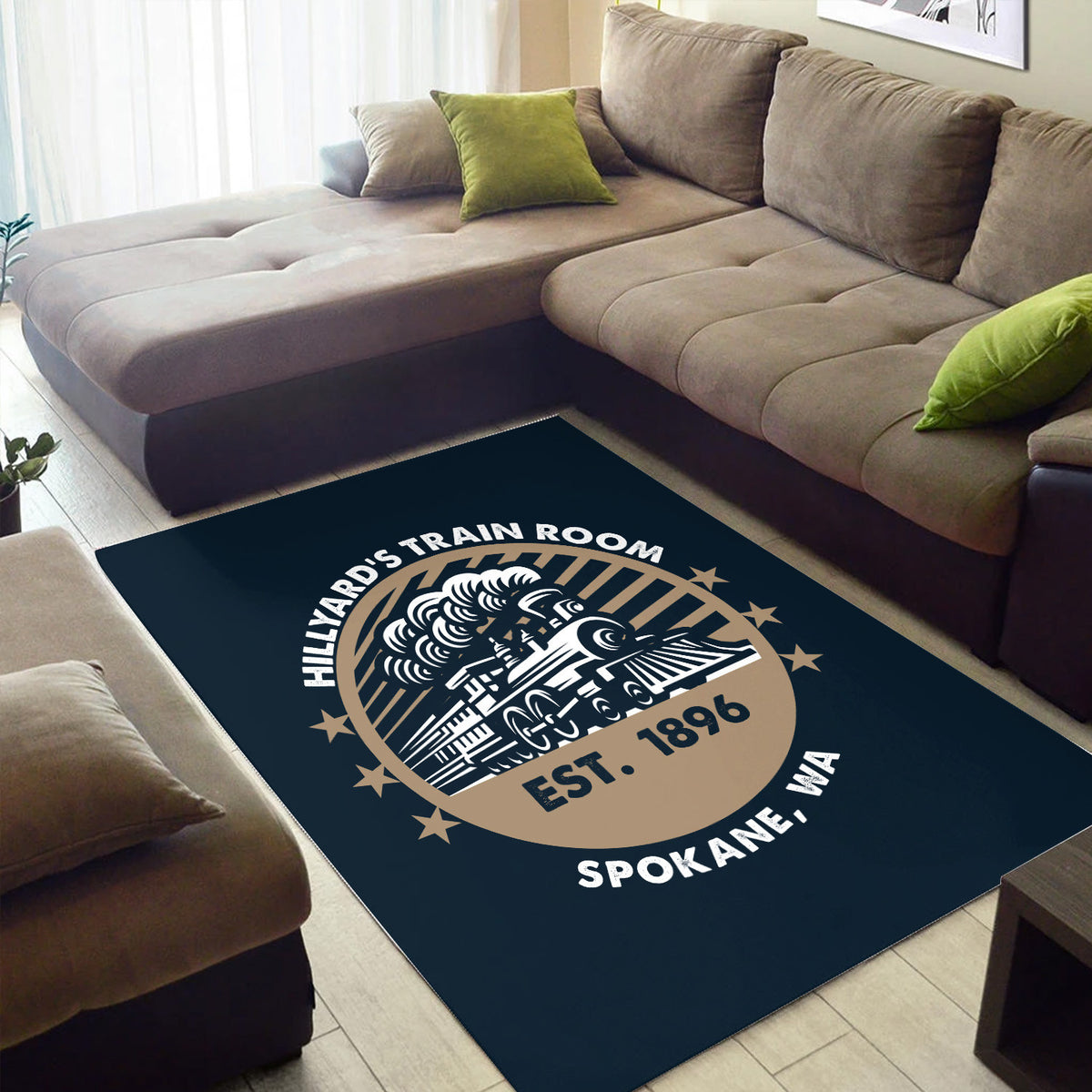 Personalized Train Room Living Room Vintage Steam Locomotive Rug, Decor for Train Room Living Room, Railroad Lover Gift, Home Decor