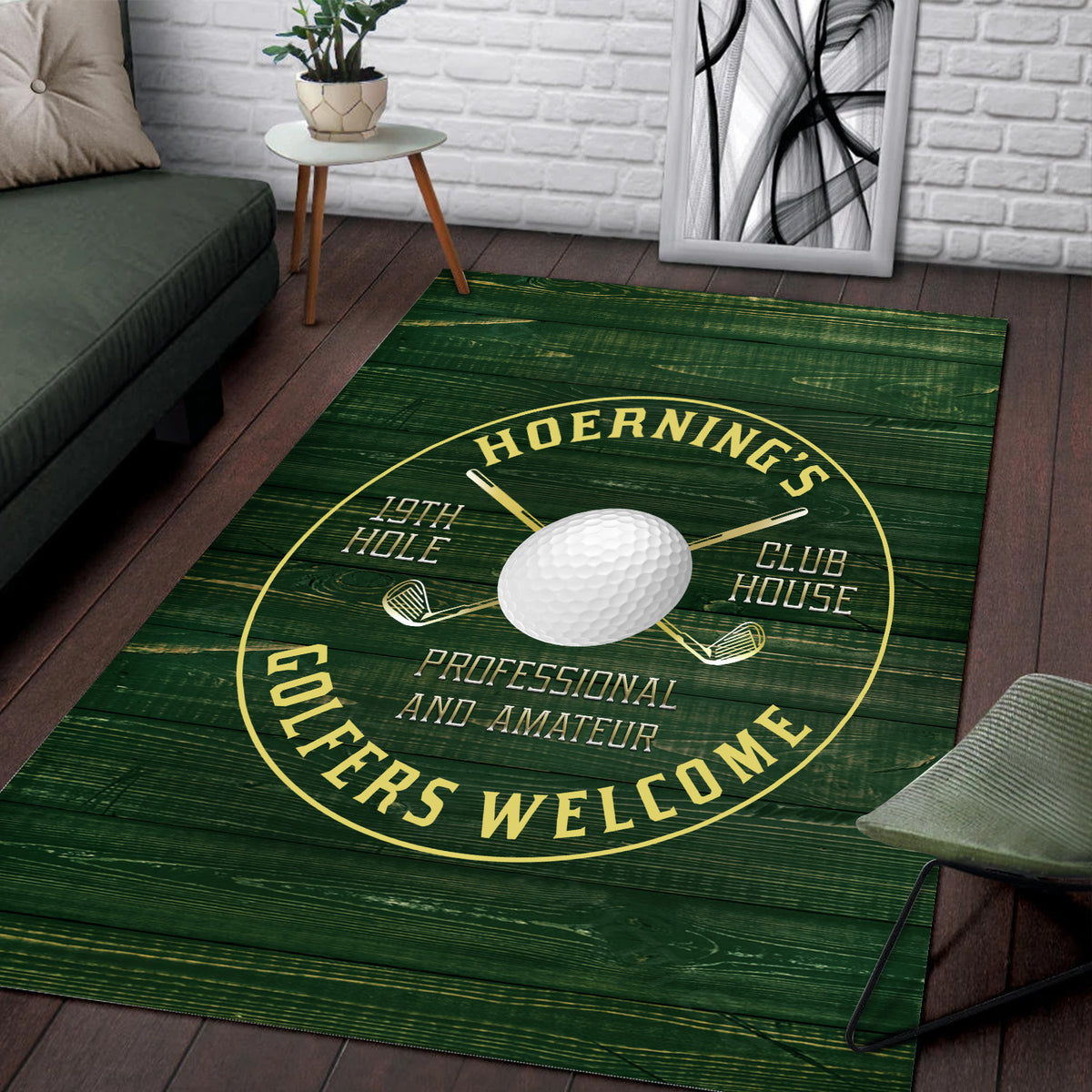 Personalized Golf 19th Hole Club Area Rug, Decor for Living Room Man Cave, Golf Lover Gift, Gift for Dad