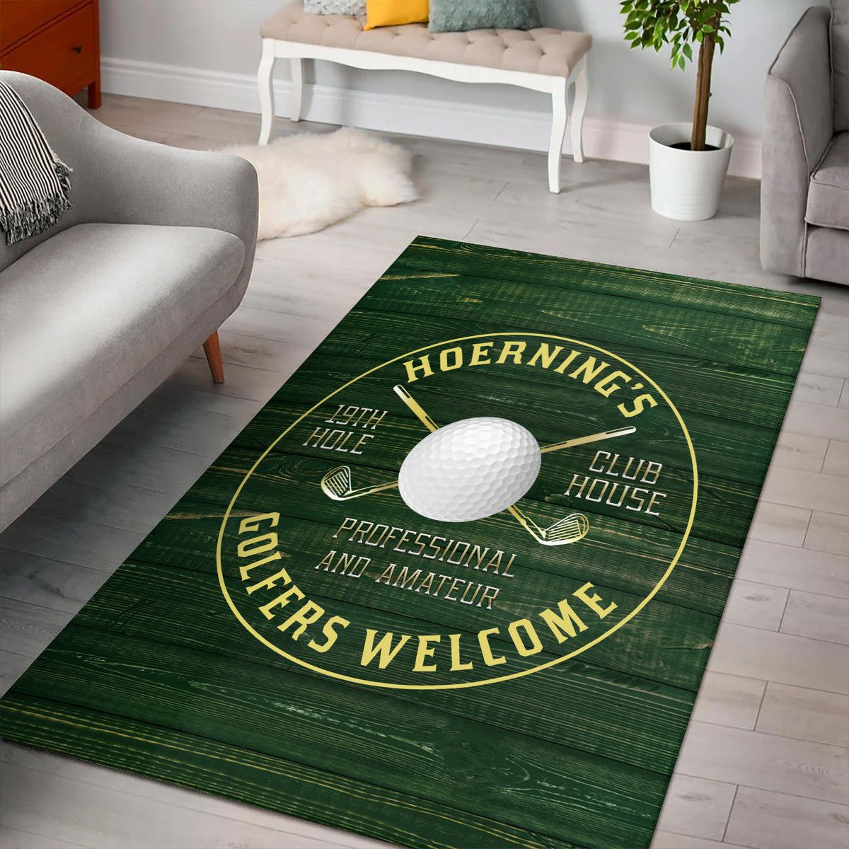 Personalized Golf 19th Hole Club Area Rug, Decor for Living Room Man Cave, Golf Lover Gift, Gift for Dad