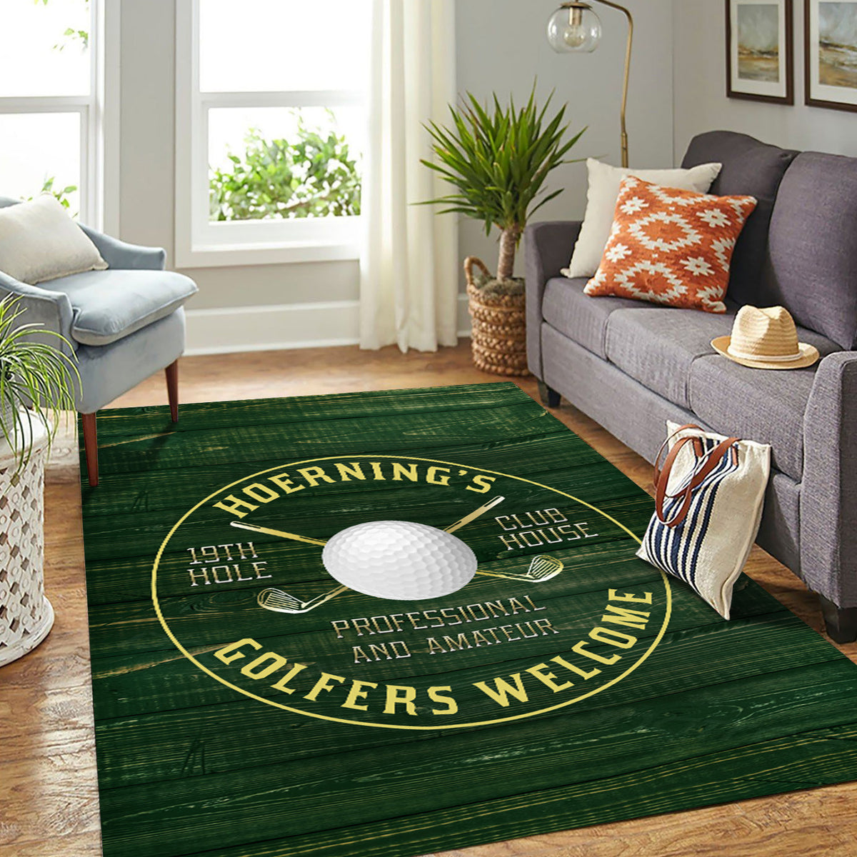 Personalized Golf 19th Hole Club Area Rug, Decor for Living Room Man Cave, Golf Lover Gift, Gift for Dad
