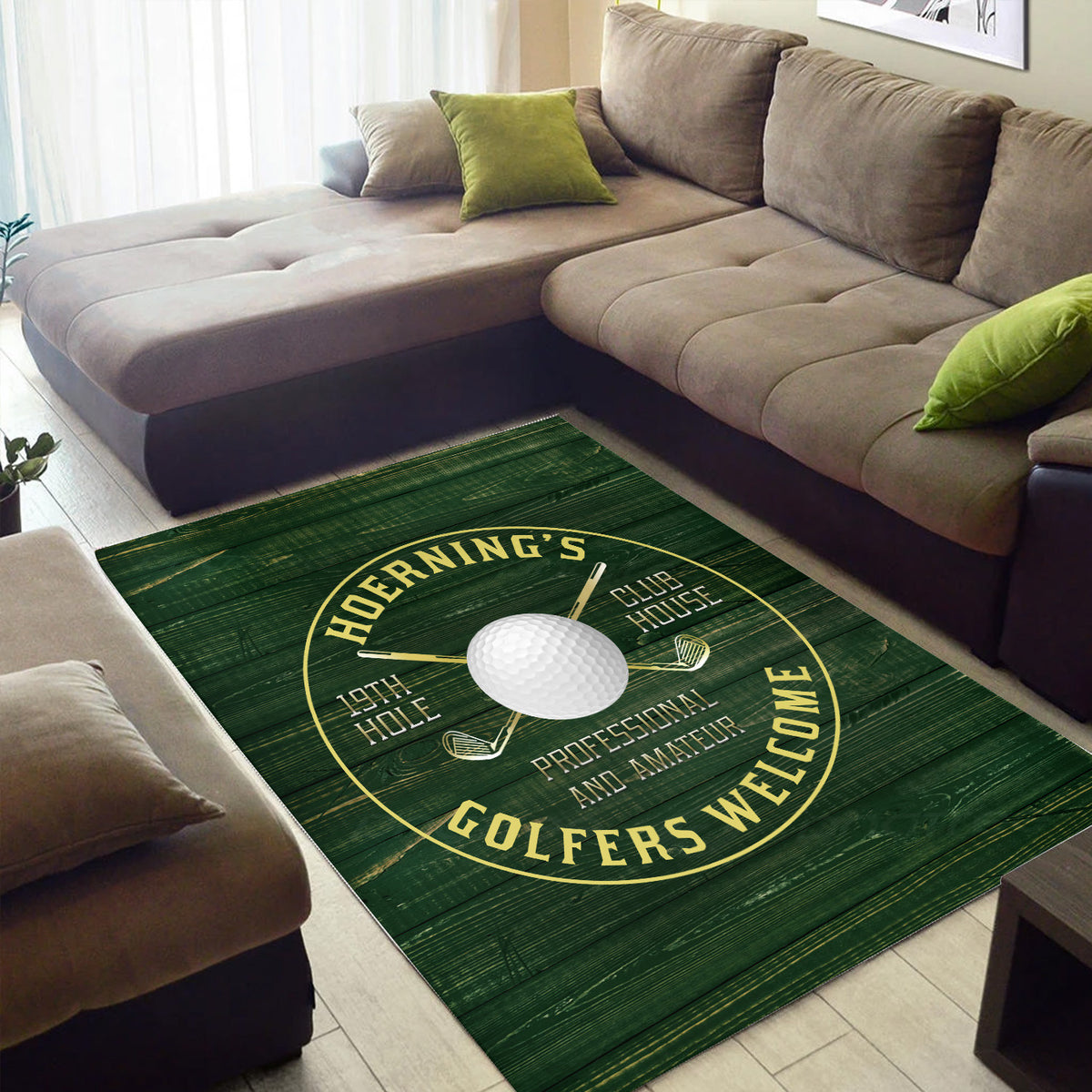 Personalized Golf 19th Hole Club Area Rug, Decor for Living Room Man Cave, Golf Lover Gift, Gift for Dad