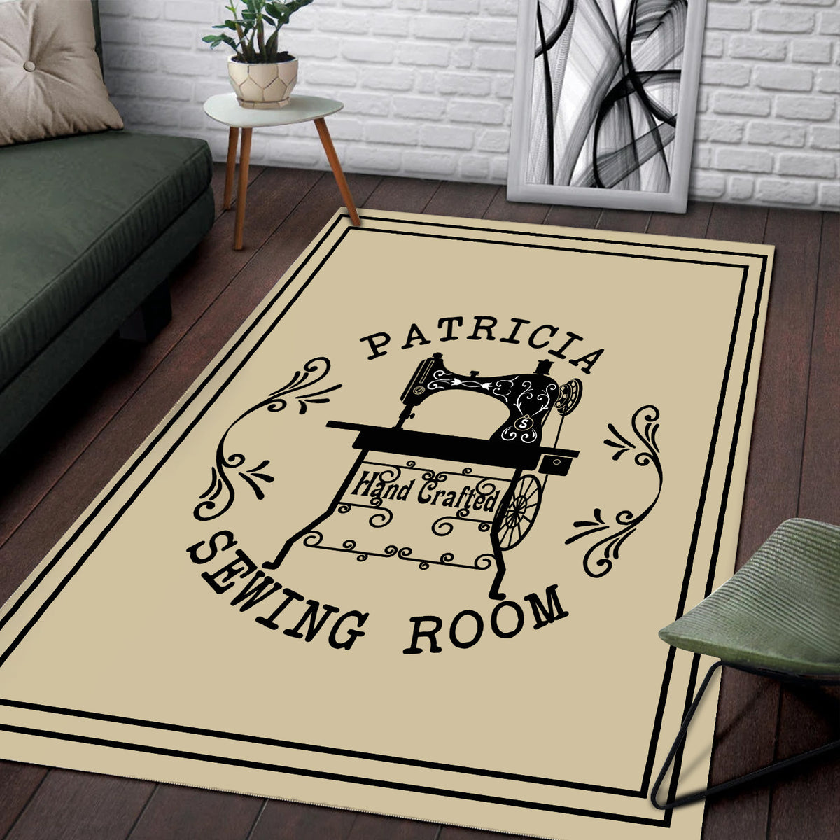 Personalized Sewing Room Area Rug, Custom Name Sewing Machine Rug, Craft Room Decor for Home, Gift for Sewing Lovers