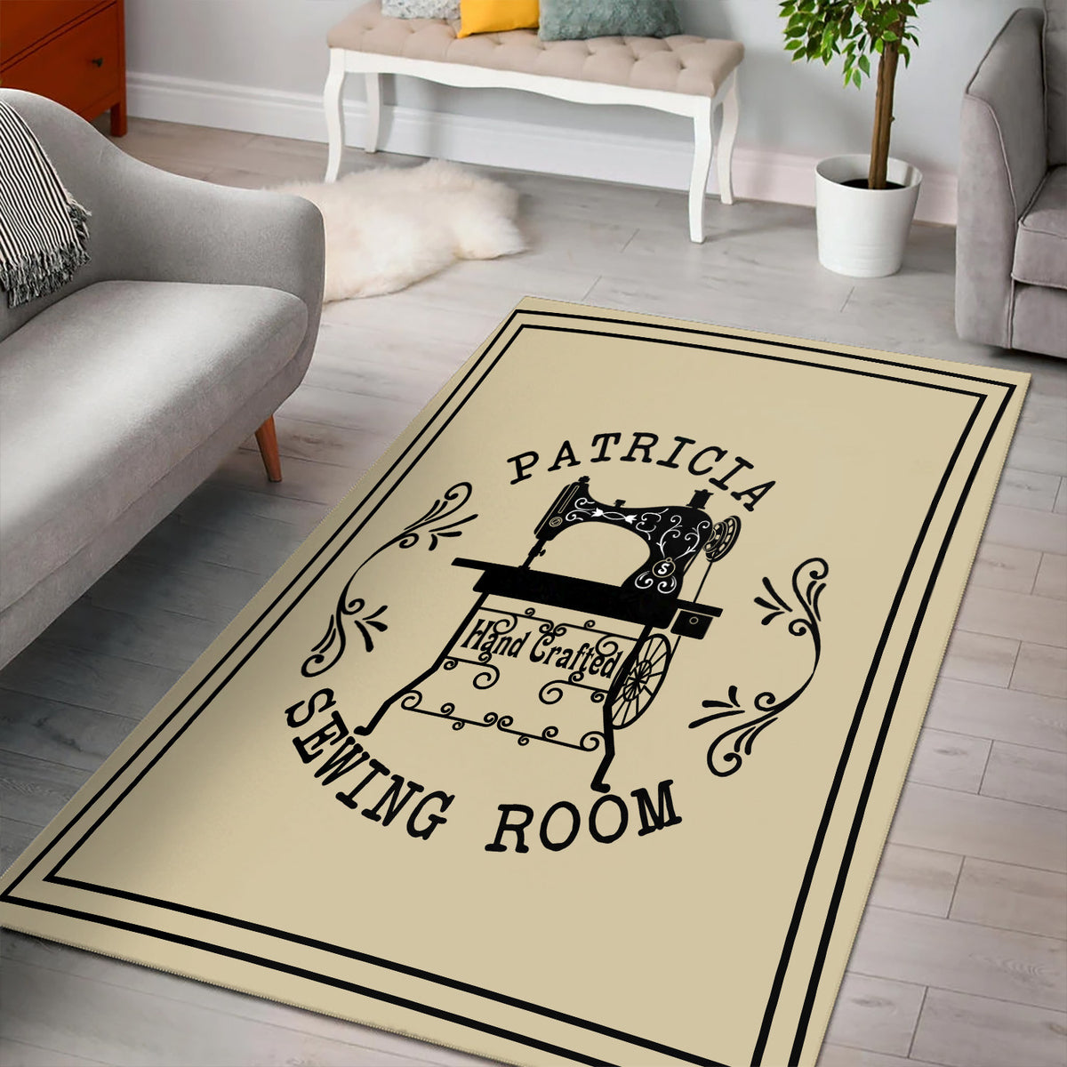 Personalized Sewing Room Area Rug, Custom Name Sewing Machine Rug, Craft Room Decor for Home, Gift for Sewing Lovers
