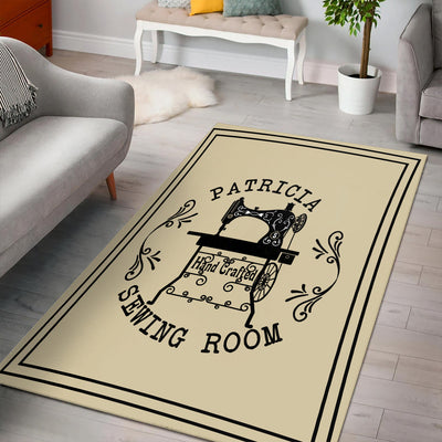 Personalized Sewing Room Area Rug, Custom Name Sewing Machine Rug, Craft Room Decor for Home, Gift for Sewing Lovers