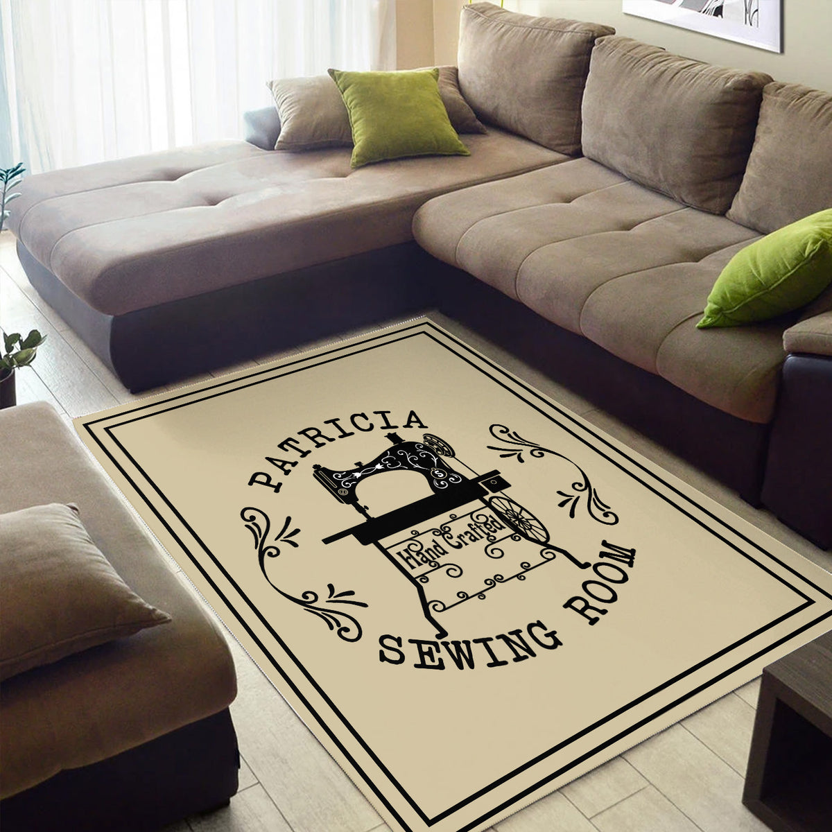 Personalized Sewing Room Area Rug, Custom Name Sewing Machine Rug, Craft Room Decor for Home, Gift for Sewing Lovers