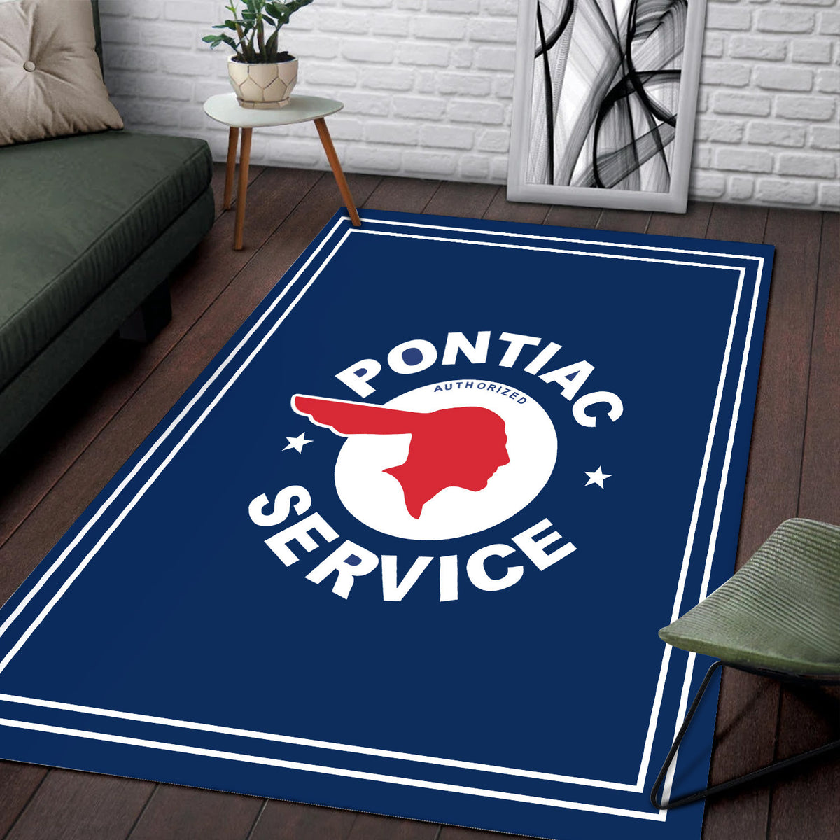 Pontiac Inspired Area Rug, Vintage Auto Service Rug, Car Garage Decor for Man Cave Living Room, Gift for Car Lovers
