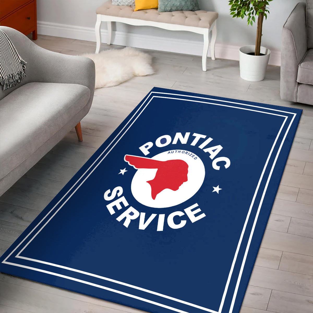 Pontiac Inspired Area Rug, Vintage Auto Service Rug, Car Garage Decor for Man Cave Living Room, Gift for Car Lovers