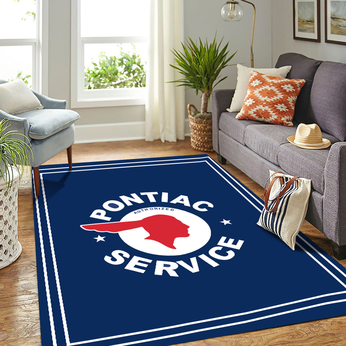 Pontiac Inspired Area Rug, Vintage Auto Service Rug, Car Garage Decor for Man Cave Living Room, Gift for Car Lovers