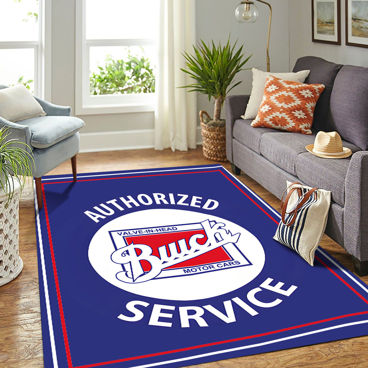 Buick Style Area Rug, Vintage Auto Service Rug, Classic Car Garage Decor for Man Cave Living Room, Gift for Car Lovers