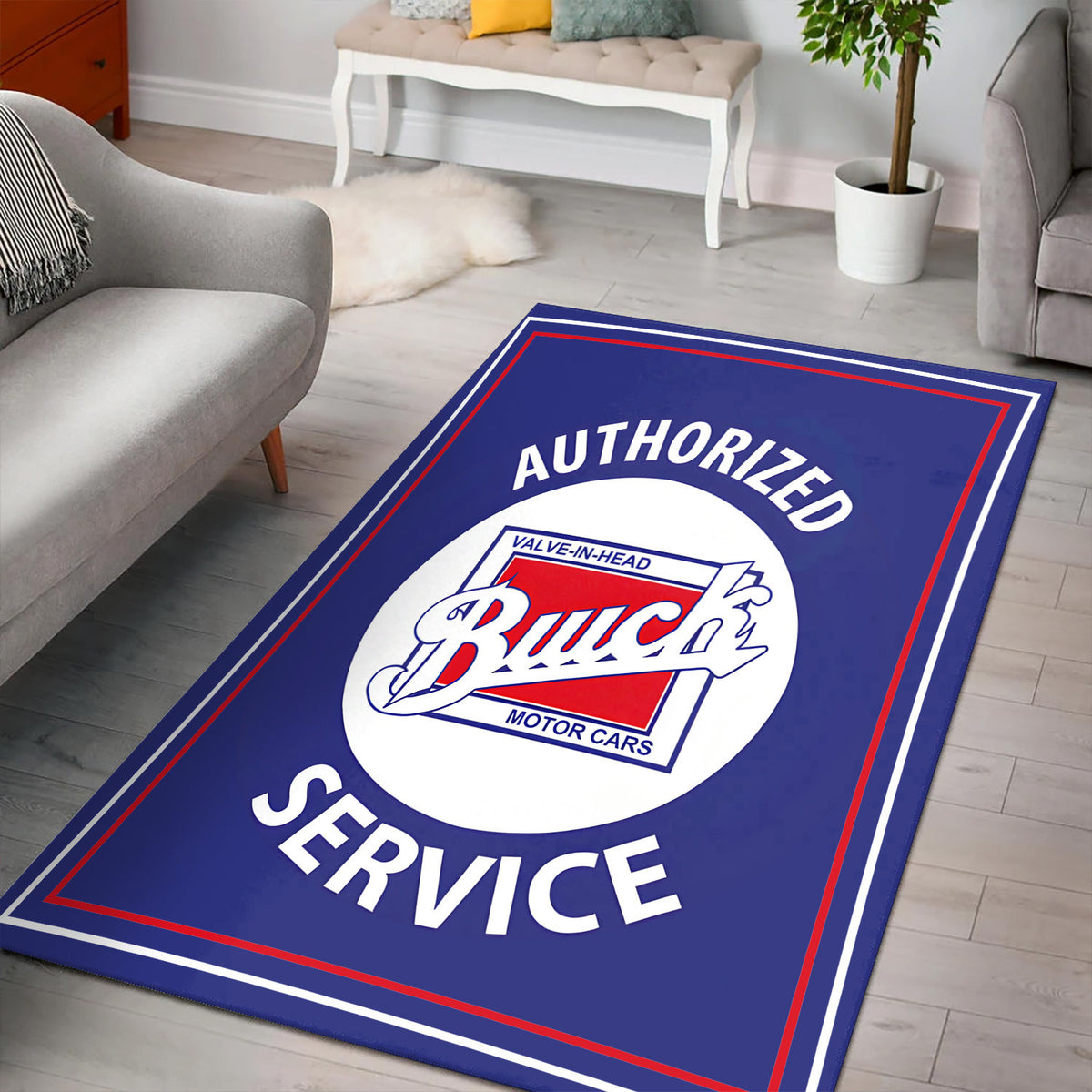 Buick Style Area Rug, Vintage Auto Service Rug, Classic Car Garage Decor for Man Cave Living Room, Gift for Car Lovers