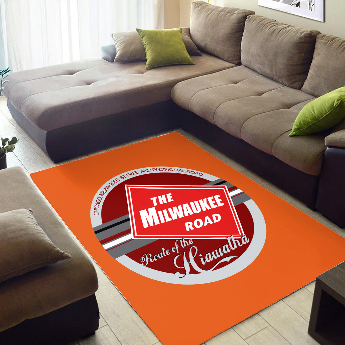 Milwaukee Road Style Area Rug, Vintage Railroad Rug, Railway Home Decor for Living Room Man Cave, Gift for Train Lovers