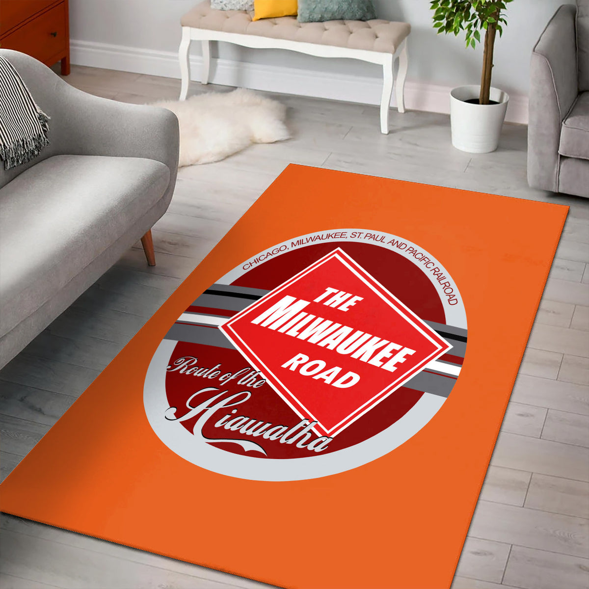 Milwaukee Road Style Area Rug, Vintage Railroad Rug, Railway Home Decor for Living Room Man Cave, Gift for Train Lovers