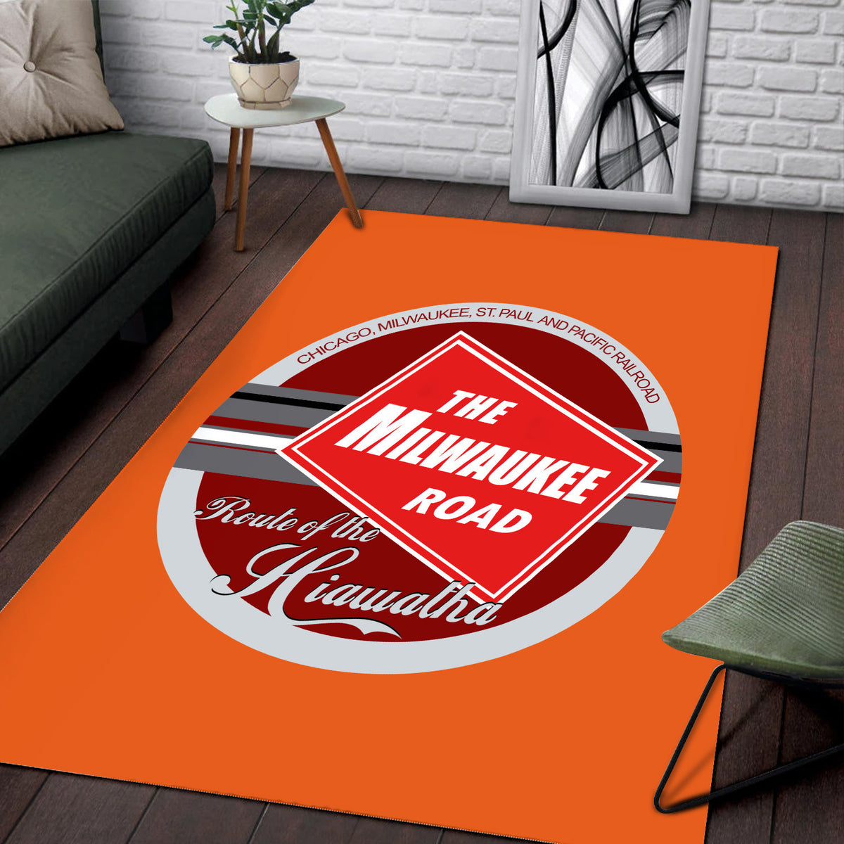 Milwaukee Road Style Area Rug, Vintage Railroad Rug, Railway Home Decor for Living Room Man Cave, Gift for Train Lovers