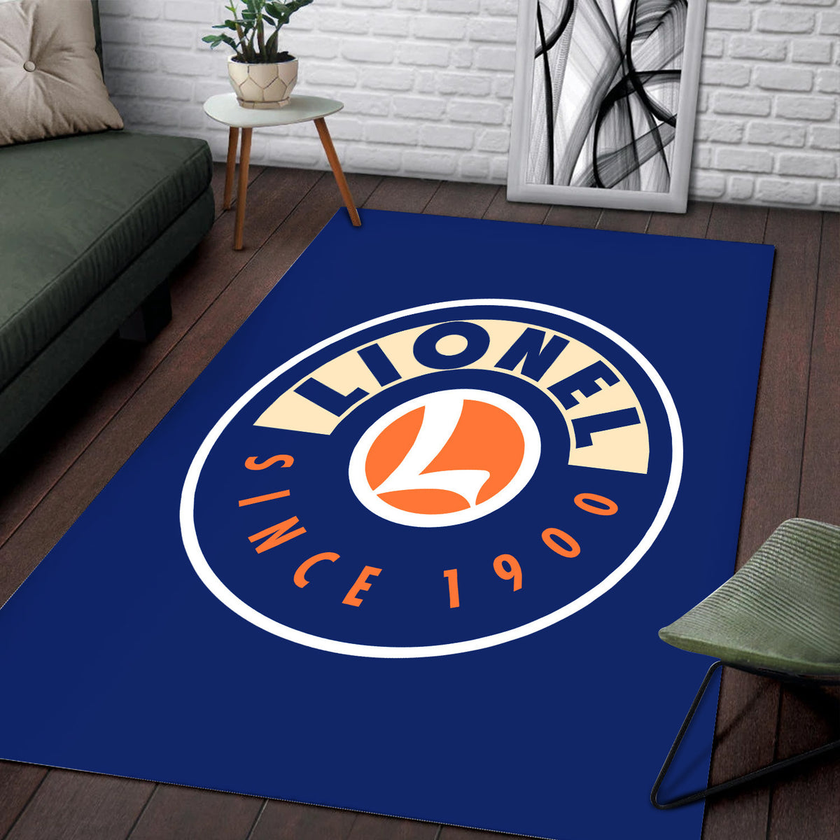 Lionel Train Style Area Rug, Vintage Railroad Logo Rug, Train Room Decor for Living Room Man Cave, Gift for Train Lovers