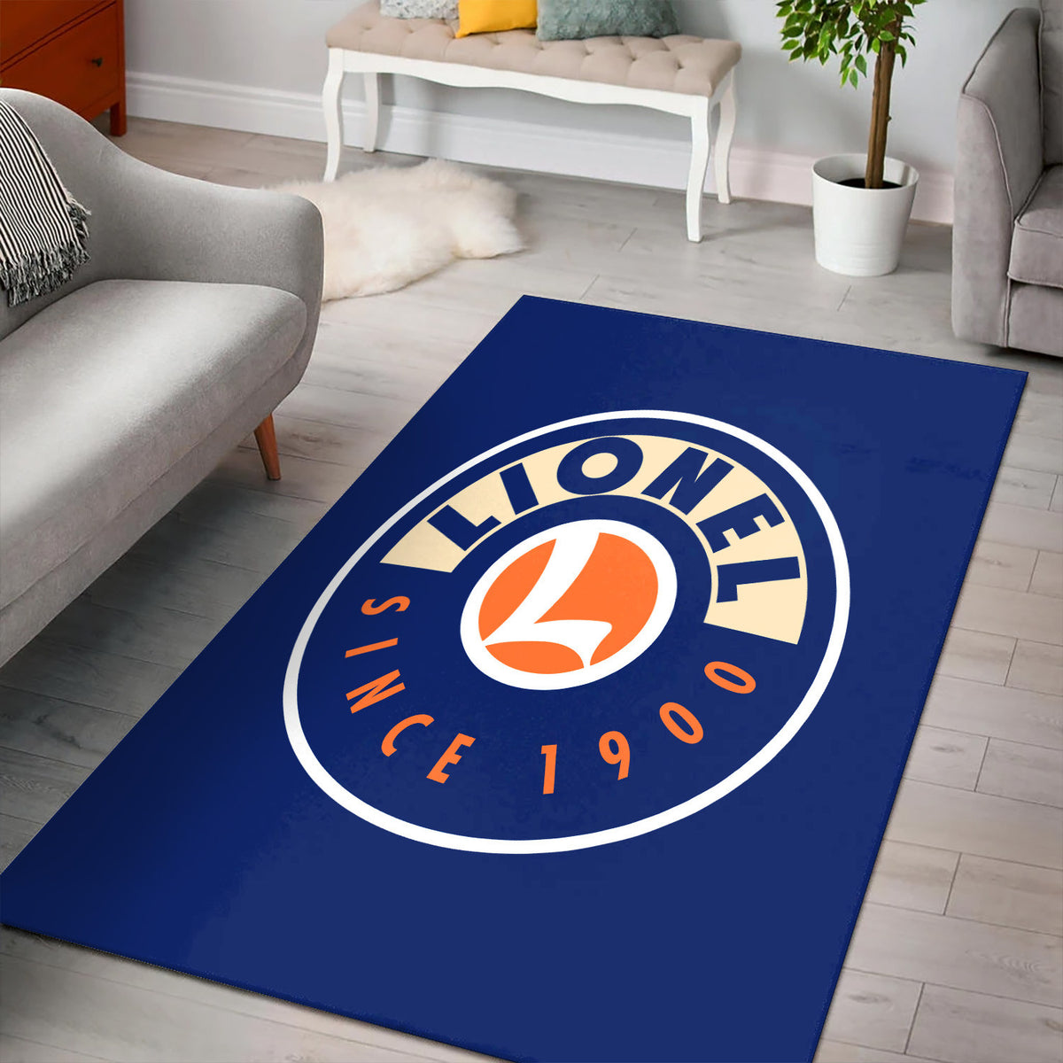 Lionel Train Style Area Rug, Vintage Railroad Logo Rug, Train Room Decor for Living Room Man Cave, Gift for Train Lovers