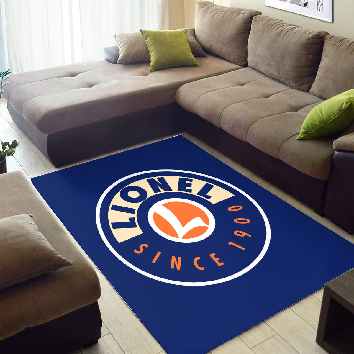 Lionel Train Style Area Rug, Vintage Railroad Logo Rug, Train Room Decor for Living Room Man Cave, Gift for Train Lovers