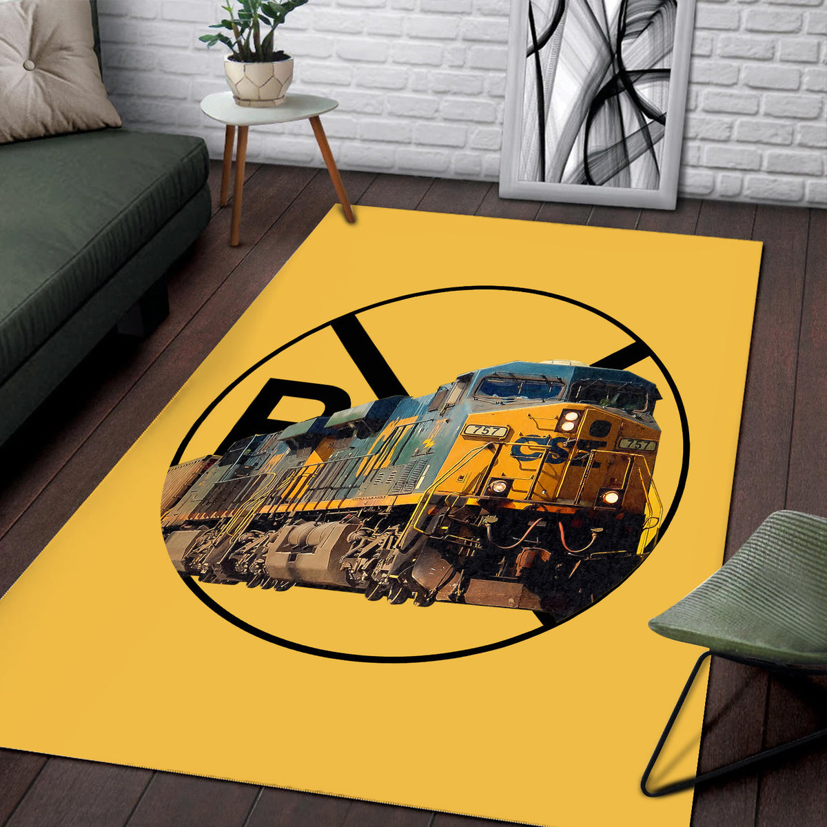 Diesel Train Area Rug, Union Pacific Style Locomotive Rug, Railroad Decor for Living Room Man Cave, Gift for Train Lovers