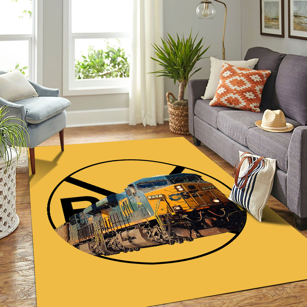 Diesel Train Area Rug, Union Pacific Style Locomotive Rug, Railroad Decor for Living Room Man Cave, Gift for Train Lovers