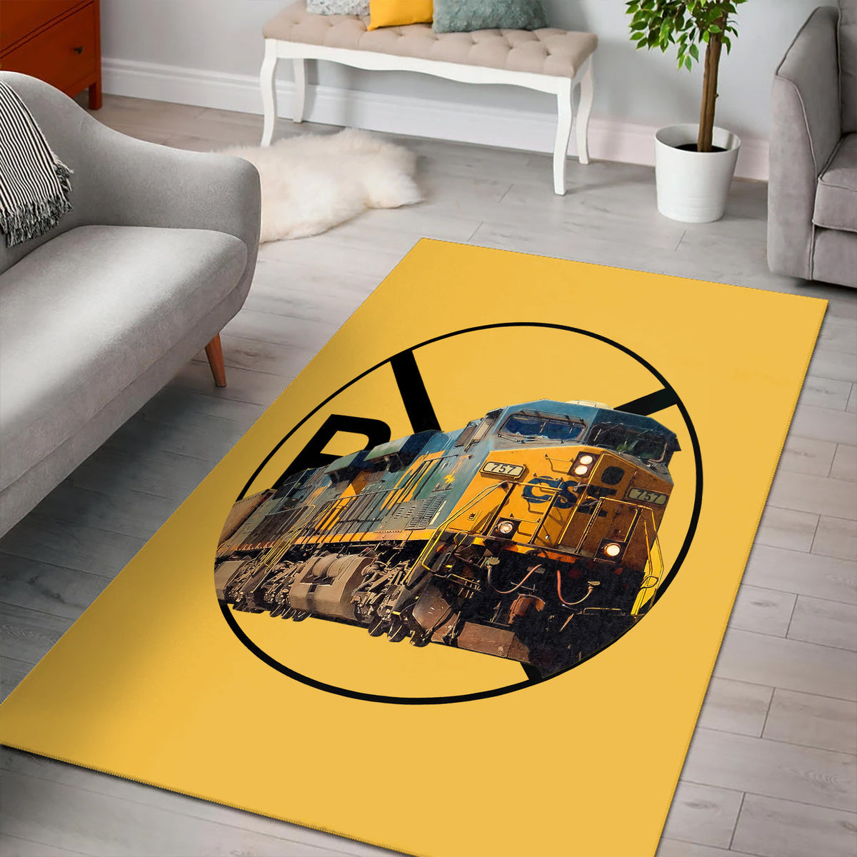 Diesel Train Area Rug, Union Pacific Style Locomotive Rug, Railroad Decor for Living Room Man Cave, Gift for Train Lovers