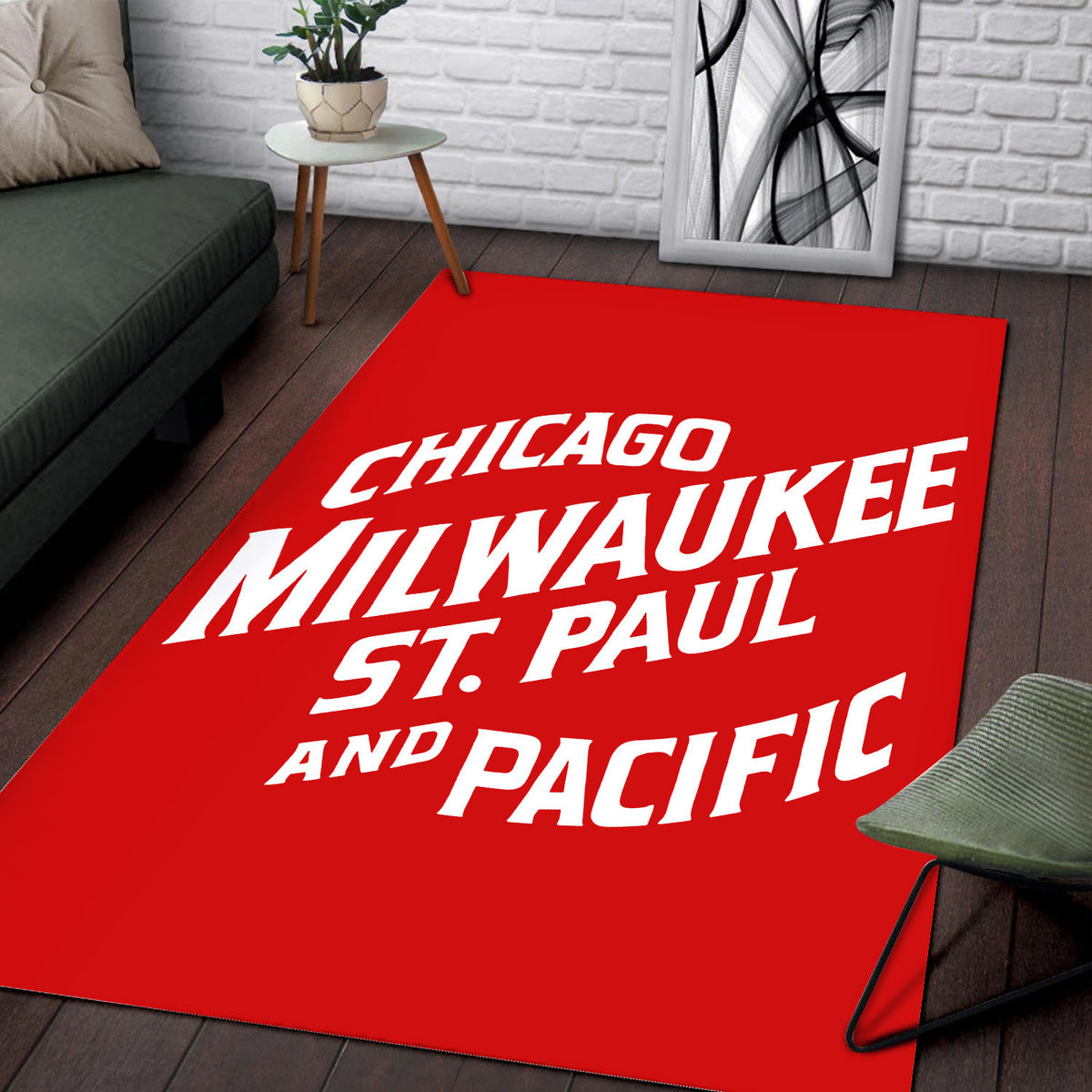 Milwaukee Road Style Area Rug, Vintage Railroad Text Rug, Railway Decor for Living Room Man Cave, Gift for Train Lovers
