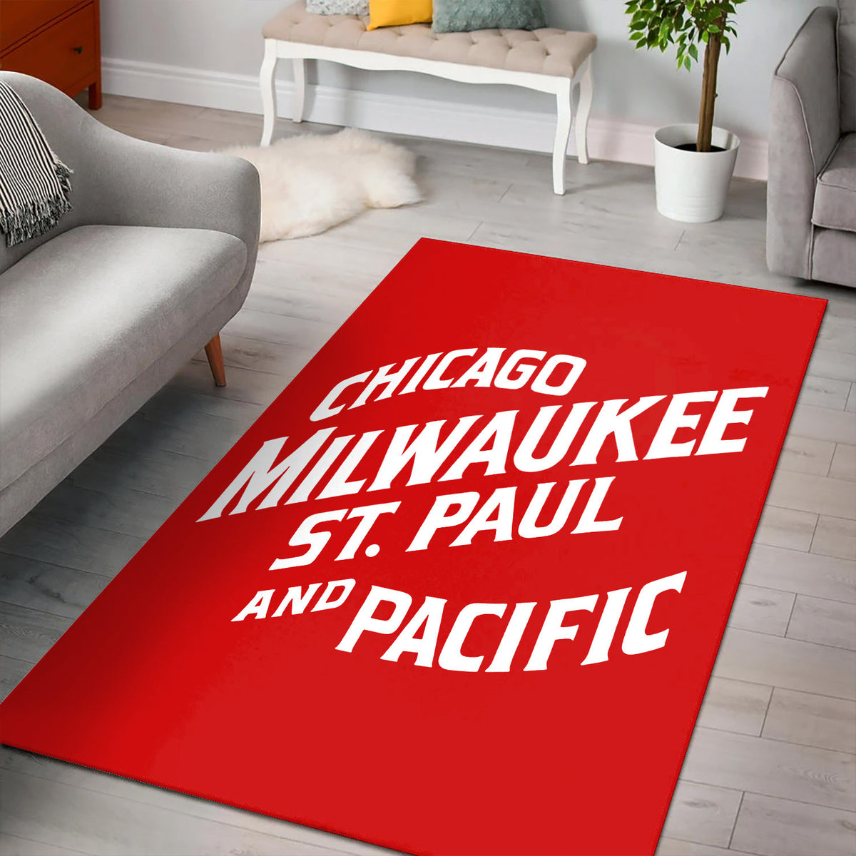Milwaukee Road Style Area Rug, Vintage Railroad Text Rug, Railway Decor for Living Room Man Cave, Gift for Train Lovers