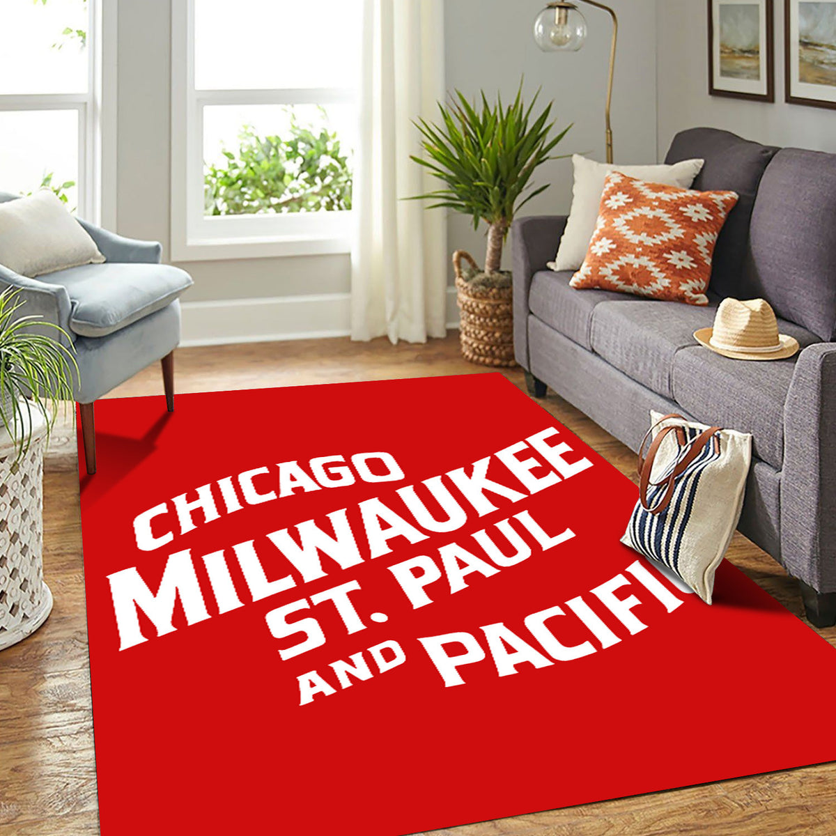 Milwaukee Road Style Area Rug, Vintage Railroad Text Rug, Railway Decor for Living Room Man Cave, Gift for Train Lovers
