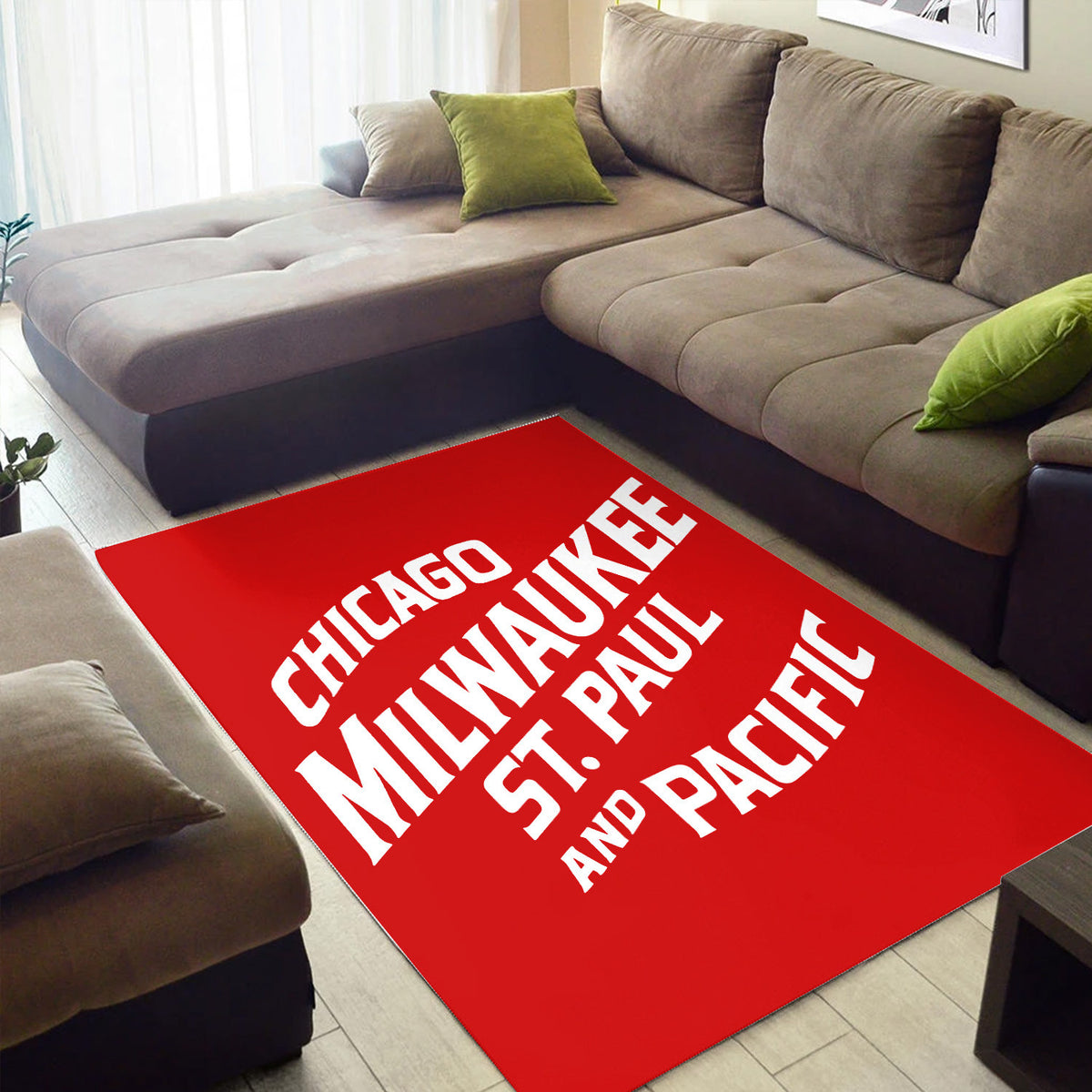 Milwaukee Road Style Area Rug, Vintage Railroad Text Rug, Railway Decor for Living Room Man Cave, Gift for Train Lovers