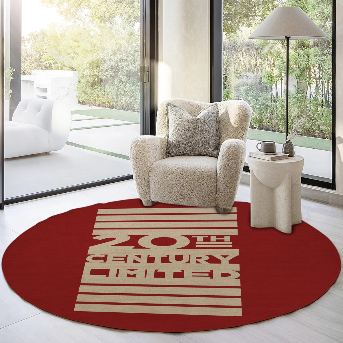 20th Century Limited Style Round Area Rug, Vintage Railroad Circle Rug, Home Decor for Living Room Entryway, Gift for Train Lovers