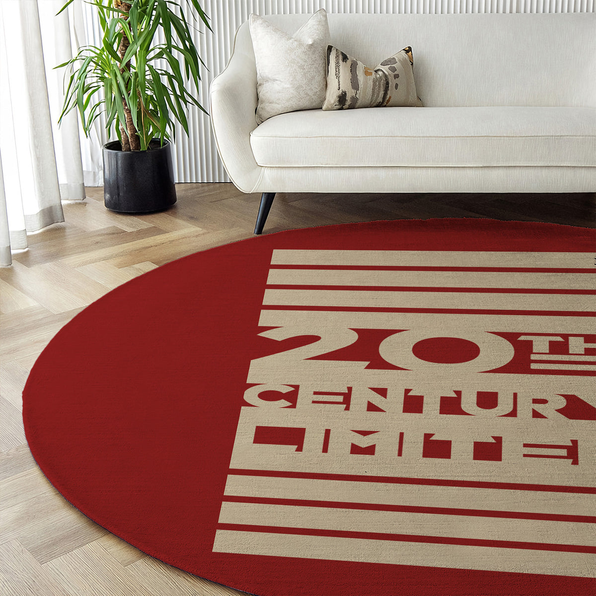 20th Century Limited Style Round Area Rug, Vintage Railroad Circle Rug, Home Decor for Living Room Entryway, Gift for Train Lovers