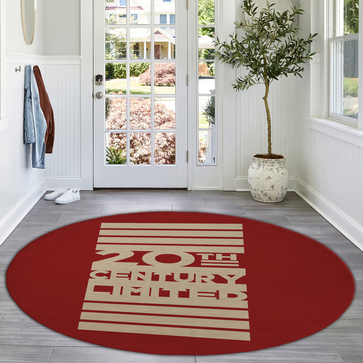 20th Century Limited Style Round Area Rug, Vintage Railroad Circle Rug, Home Decor for Living Room Entryway, Gift for Train Lovers